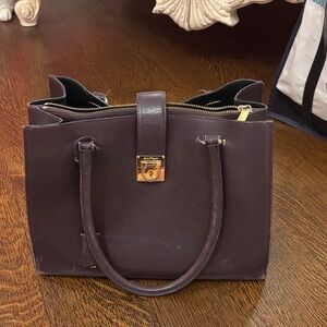 Salvatore Ferragamo leather gancini lock top handle bag wine color
